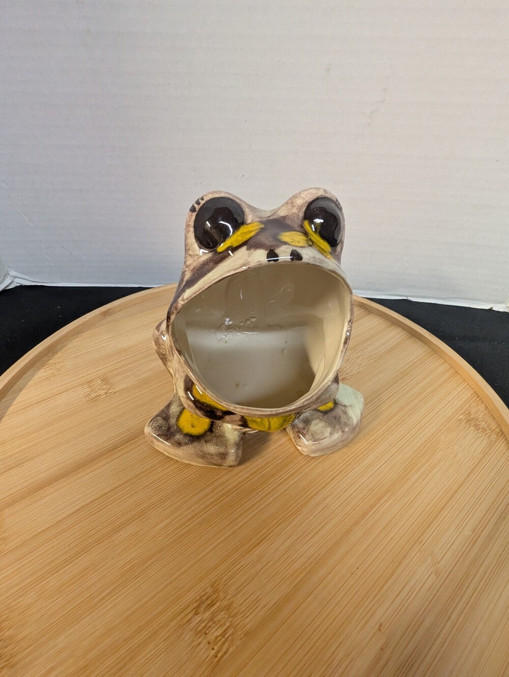 Vintage 70’s Decor Ceramic Speckle Glaze Wide Mouth Frog Sponge Scrubber Holder
